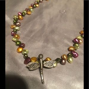 Colorful fresh water pearl necklace with dragonfly